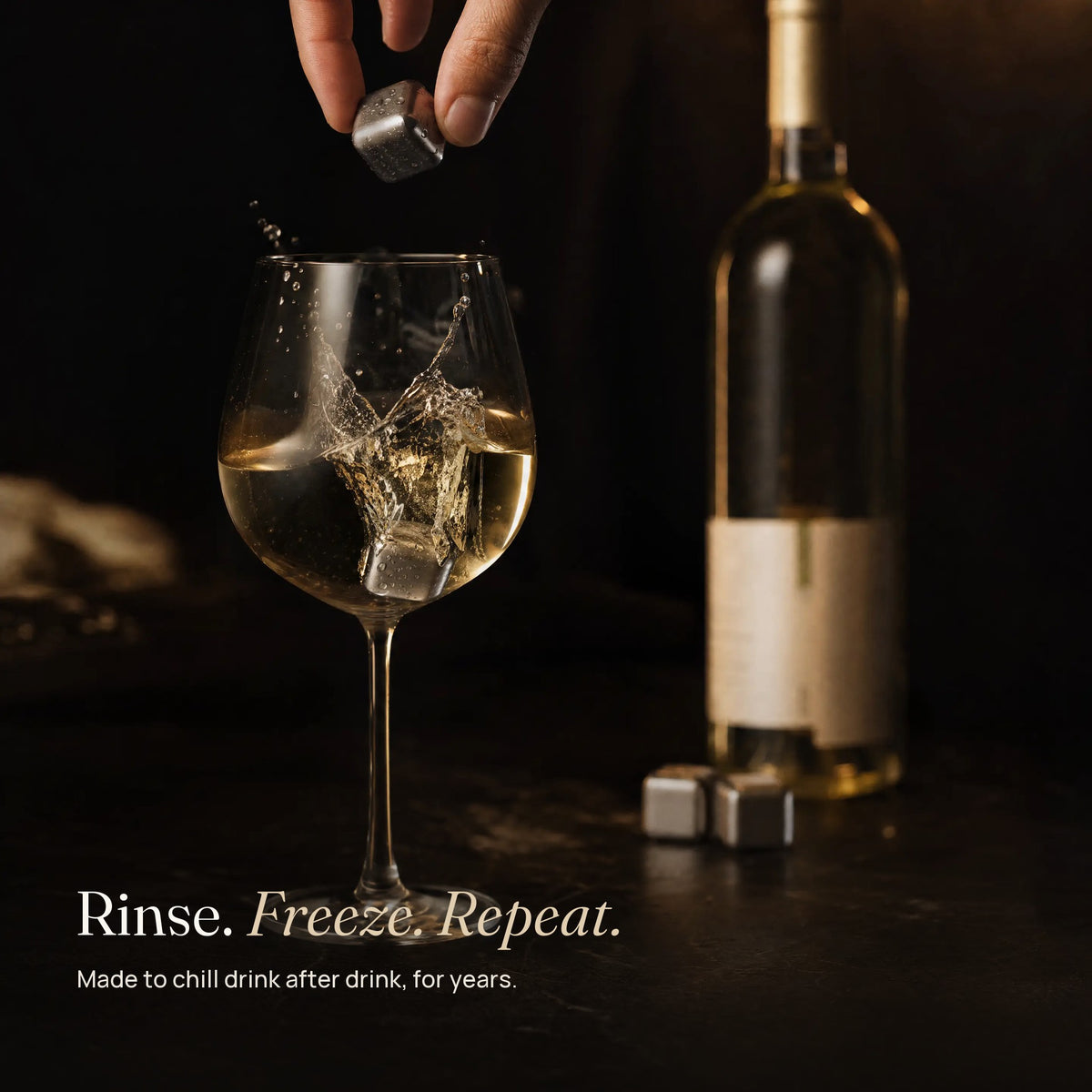 A titanium ice cube dropped into white wine